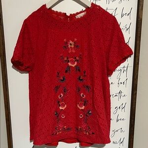 Altar’d State Red Lace Embroidered Women's Top